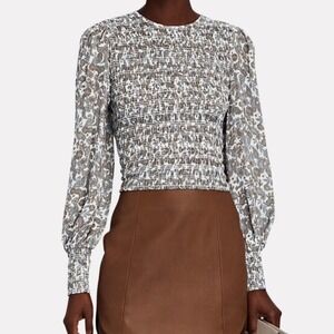 INTERMIX Bay Smocked Paisley Printed Puff-Sleeve Top blouse Size XS boho